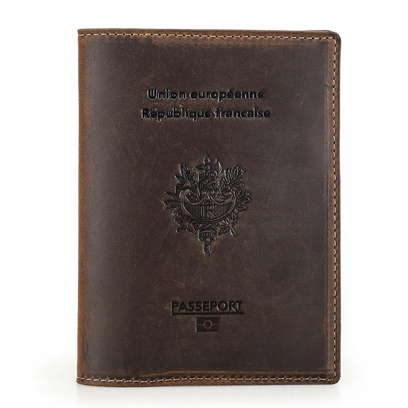Genuine Cow Leather Passport Holder with AirTag Case - RFID Blocking Travel Wallet, Anti-Lost Pocket & Card Holder for Men Women