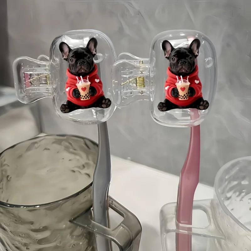 2pcs French Bulldog Portable Dustproof Odorless Toothbrush Case Ventilation Holes to Keep The Brush Heads Clean And Dry Gift