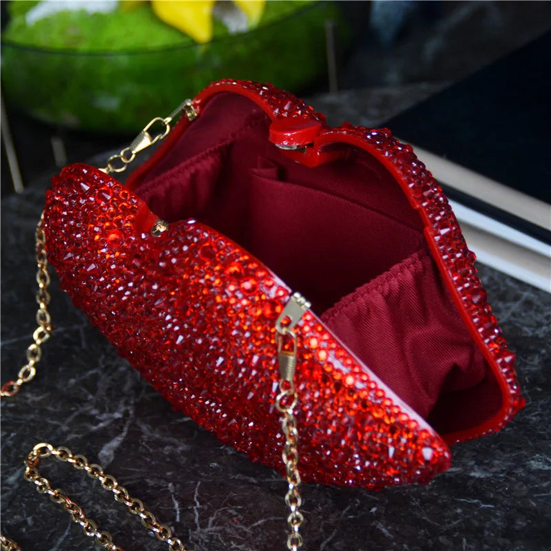 Red Lip Rhinestone Purses and Handbags Luxury Wedding Purses Women Evening Party Sexy Hot Lip Bag Diamonds Clutches Purses