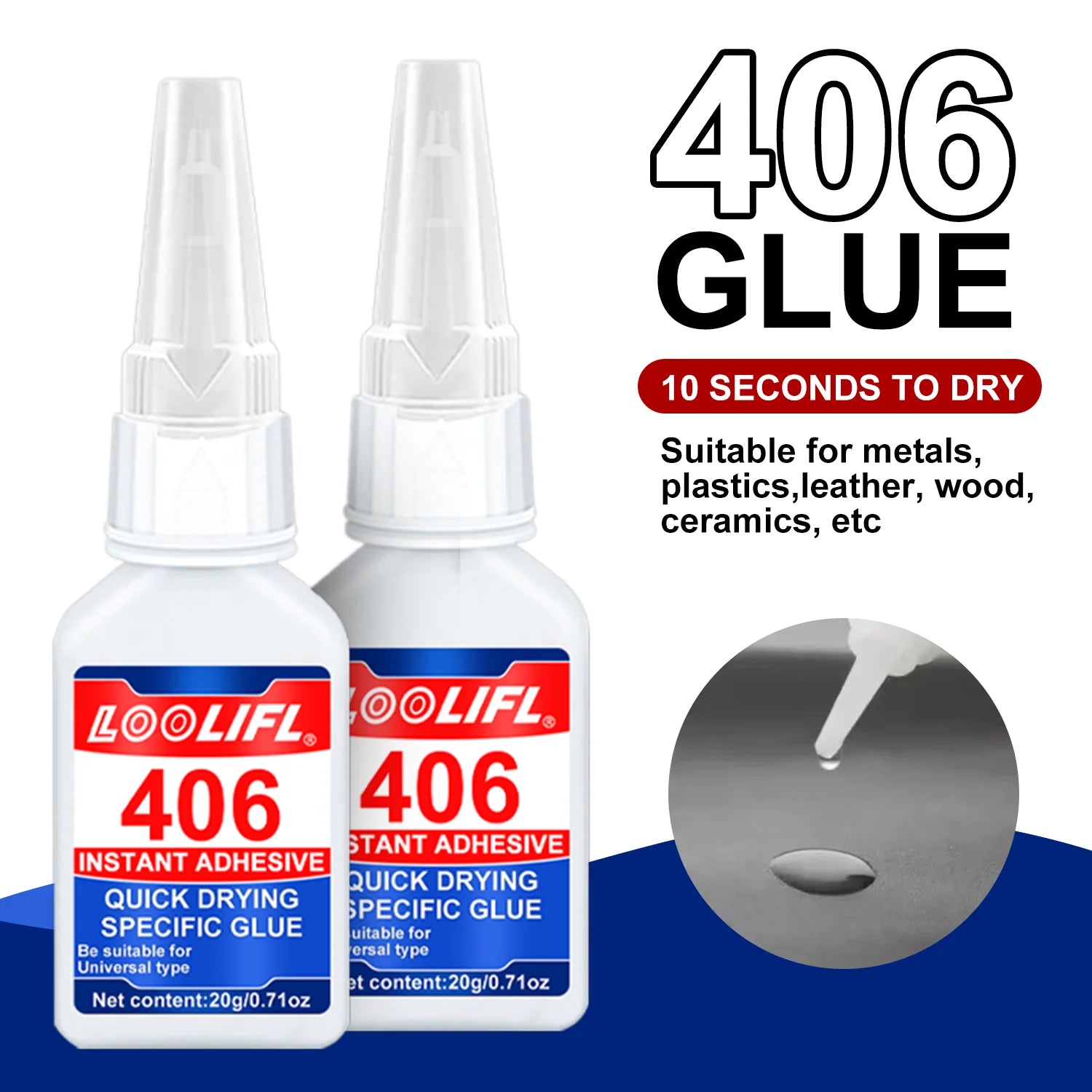 LOOLIFL 5PCS 20g 406 Super Glue Instant Quick-Drying Cyanoacrylate Adhesive Leather Rubber Wood  Metal Strong DIY Home Repair
