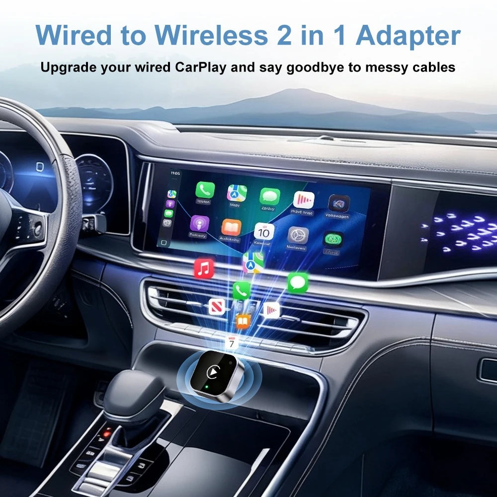 2-in-1 Wireless CarPlay&Android Auto Adapter - Plug and Play CarPlay Converter, fast automatic connection, zero latency, support