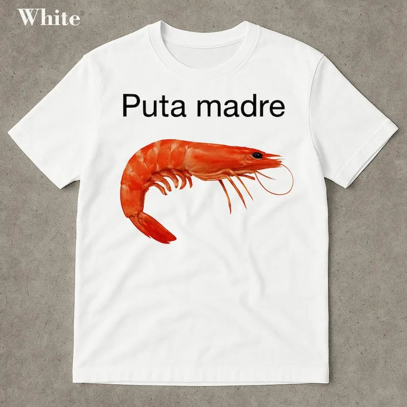 Funny Shrimp Memes, Shrimp-patterned T-shirt Memes, Shrimp, Aggressive, Satirical Viral Memes, and Confused Memes.women Summer