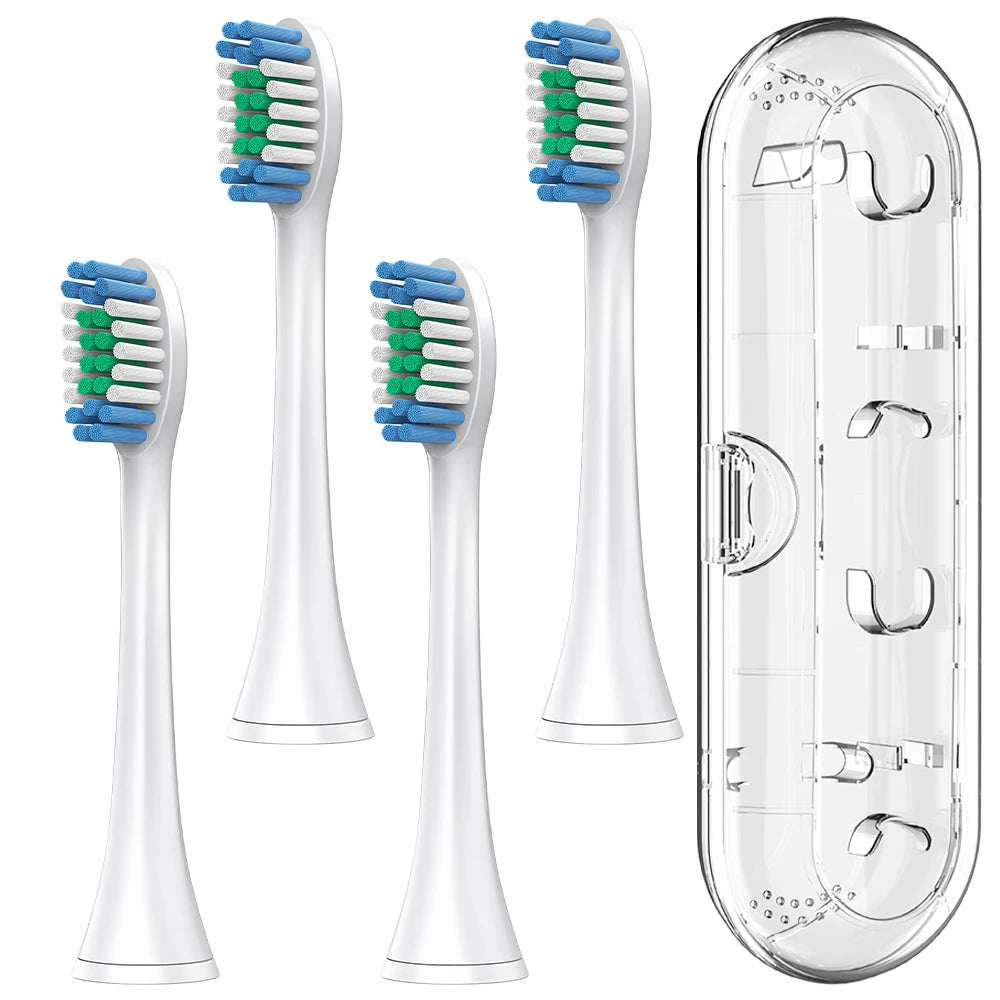 Clear Toothbrush Travel Case Protective Box & 4 Replacement Brush Heads Compatible with Philips Sonicare Electric Toothbrushes