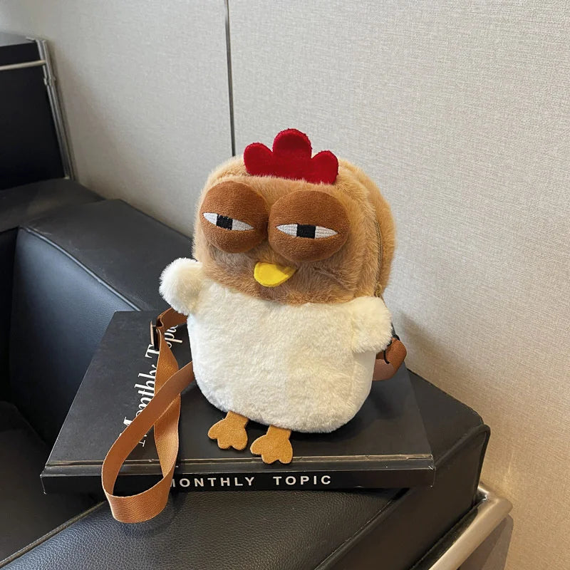 Plush Adjustable Strap Cartoon Bag Chicken Purse For Women Fluffy Hen Shoulder Bag Handbag For Travel Party