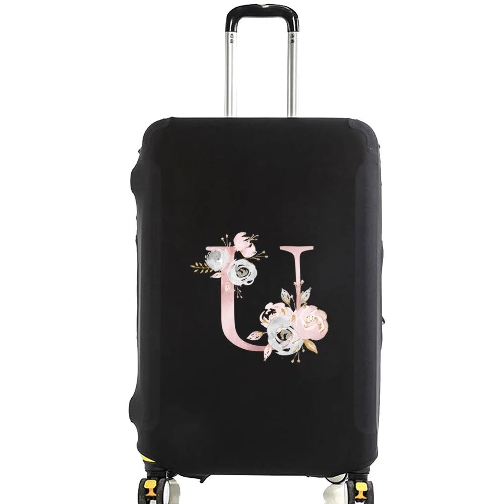 Luggage Case Suitcase Protective Cover Pink Flower Letter Name Pattern Travel Elastic Luggage Dust Cover Apply 18-28 Suitcase
