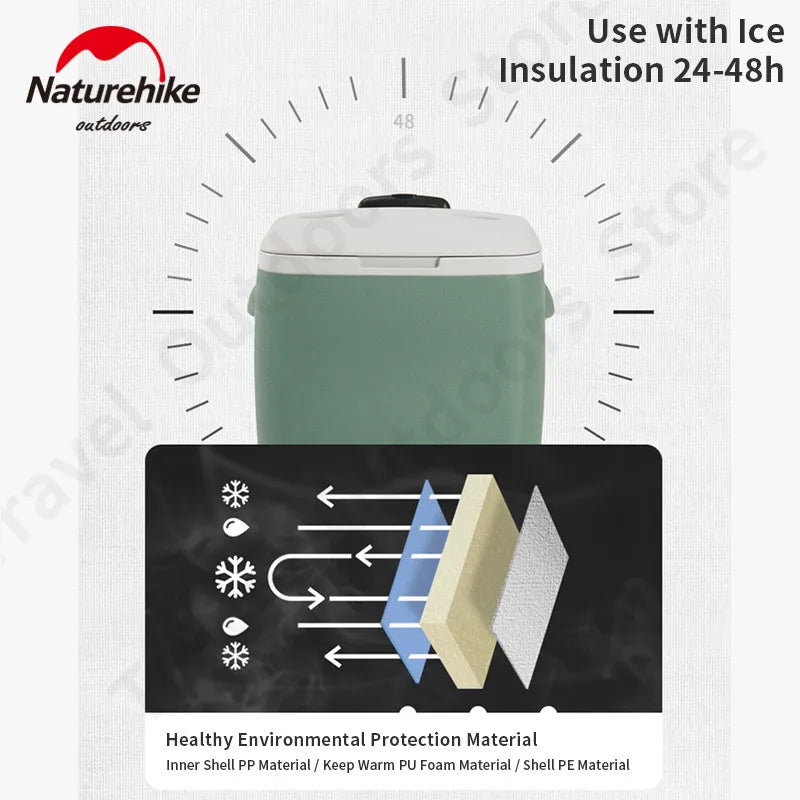 Naturehike 38L Cooler Box PP Storage Pull Roller Outdoor Picnic Camping 24-48h Keeping Food Fresh Portable Large Capacity Cooler
