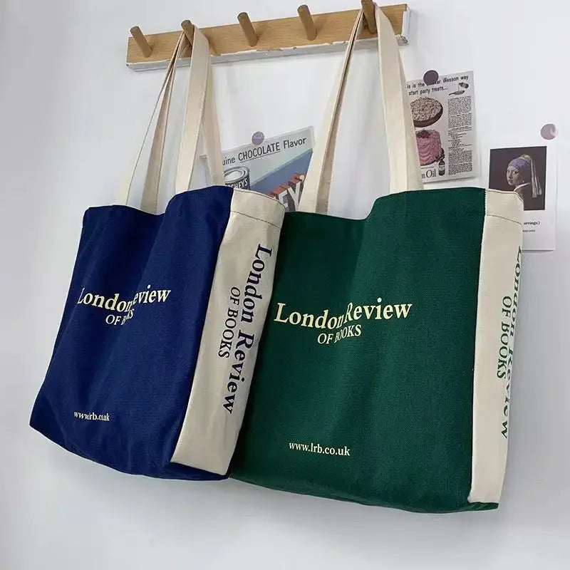 Women Canvas Shoulder Bag London Book Female Casual Tote Large Capacity Shopping Beach Rectangular College Square Bag University
