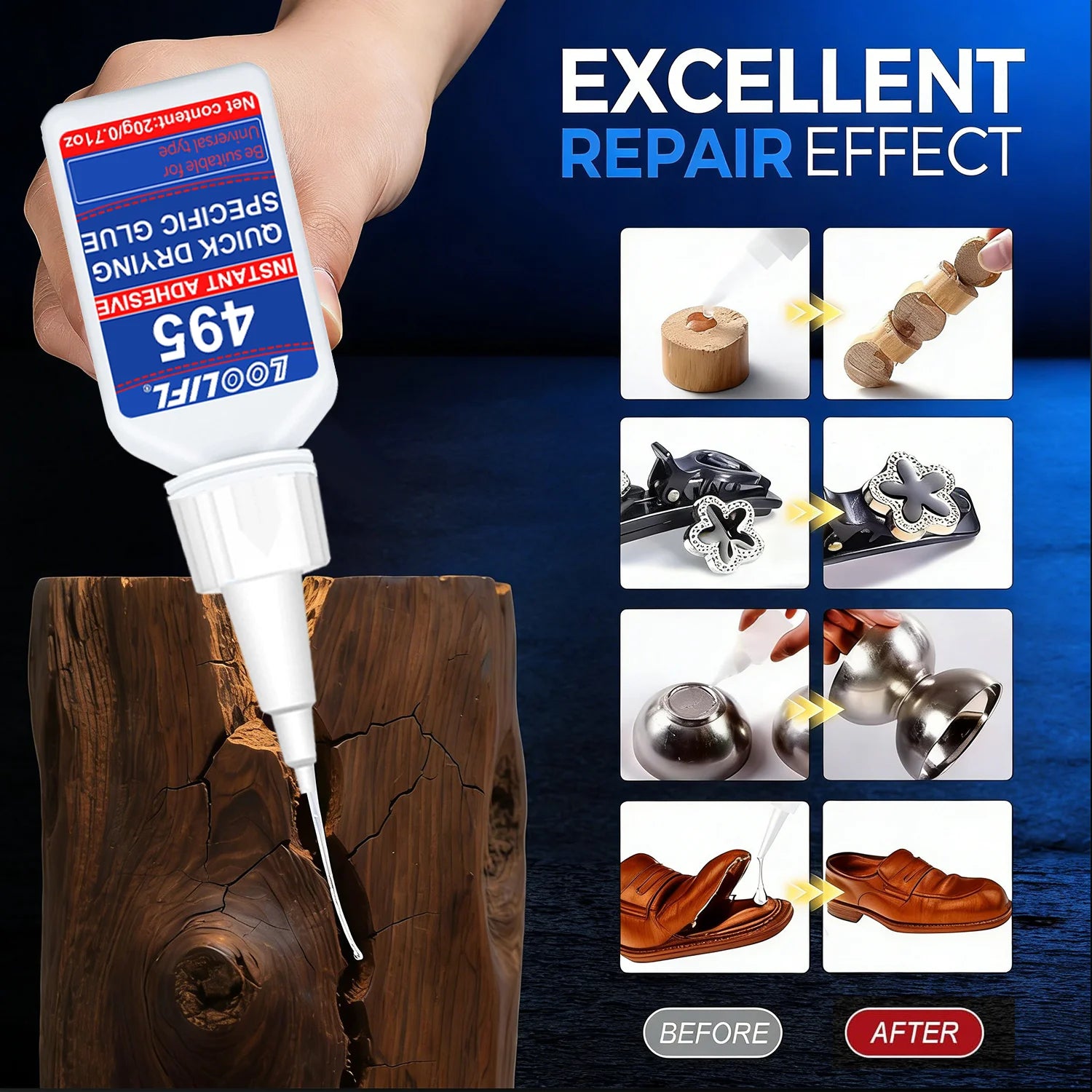 LOOLIFL 1-7pcs 495 Super Glue Cyanoacrylate Adhesive Instant Quick-drying Leather Rubber Wood Glass Strong Bond Liquid Glue Tool