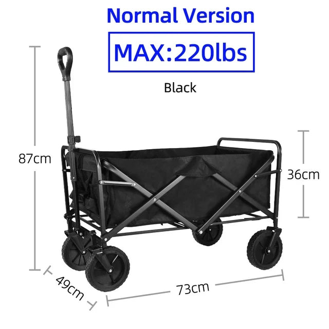 Heavy Duty Outdoor Folding Wagon Cart Large Capacity Collapsible Utility Trolley Portable for Garden Beach Camping