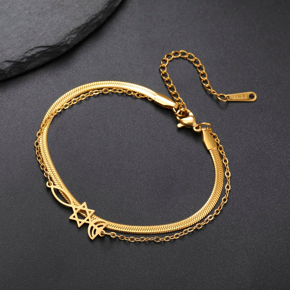 Dawapara Messianic Seal of Jerusalem Bracelet Jewish Star of David Menorah Religious Judaism Hanukkah Gifts Stainless Steel