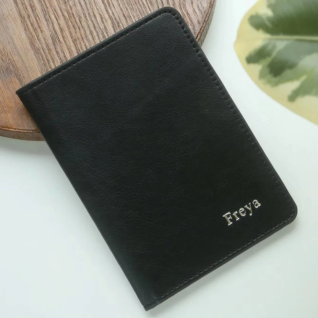Custom Name Floral PU Leather Slim Passport Holder 26 Letter Card Wallet Travel Document Organizer