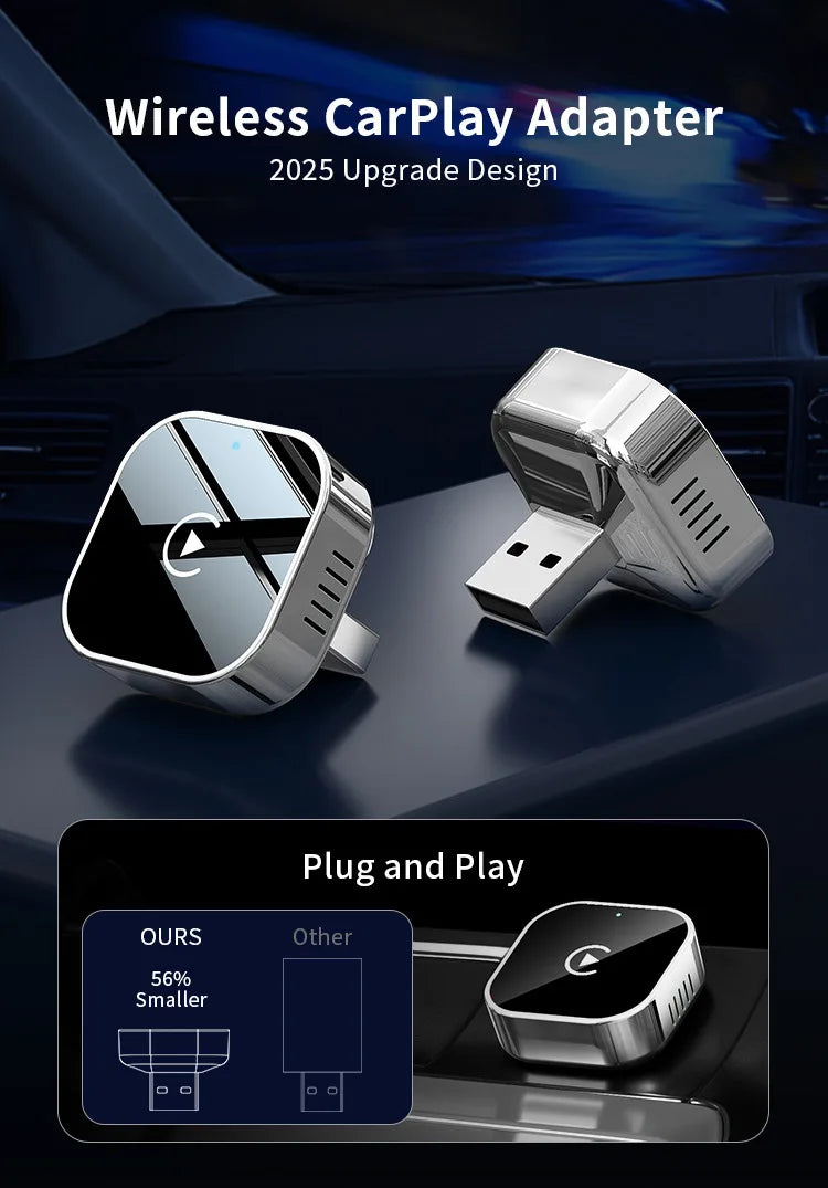 Wireless CarPlay Adapter Android Auto AI Box 2 in 1 Plug and Play for Car Convert Wired to Wireless Low Latency Compact