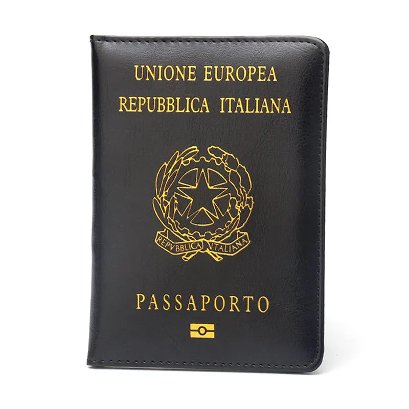 Top Quality Italy Passport Cover Women Travel Italian Passport Case Pu Leather Black Cover for Passport Travel Passport Holder