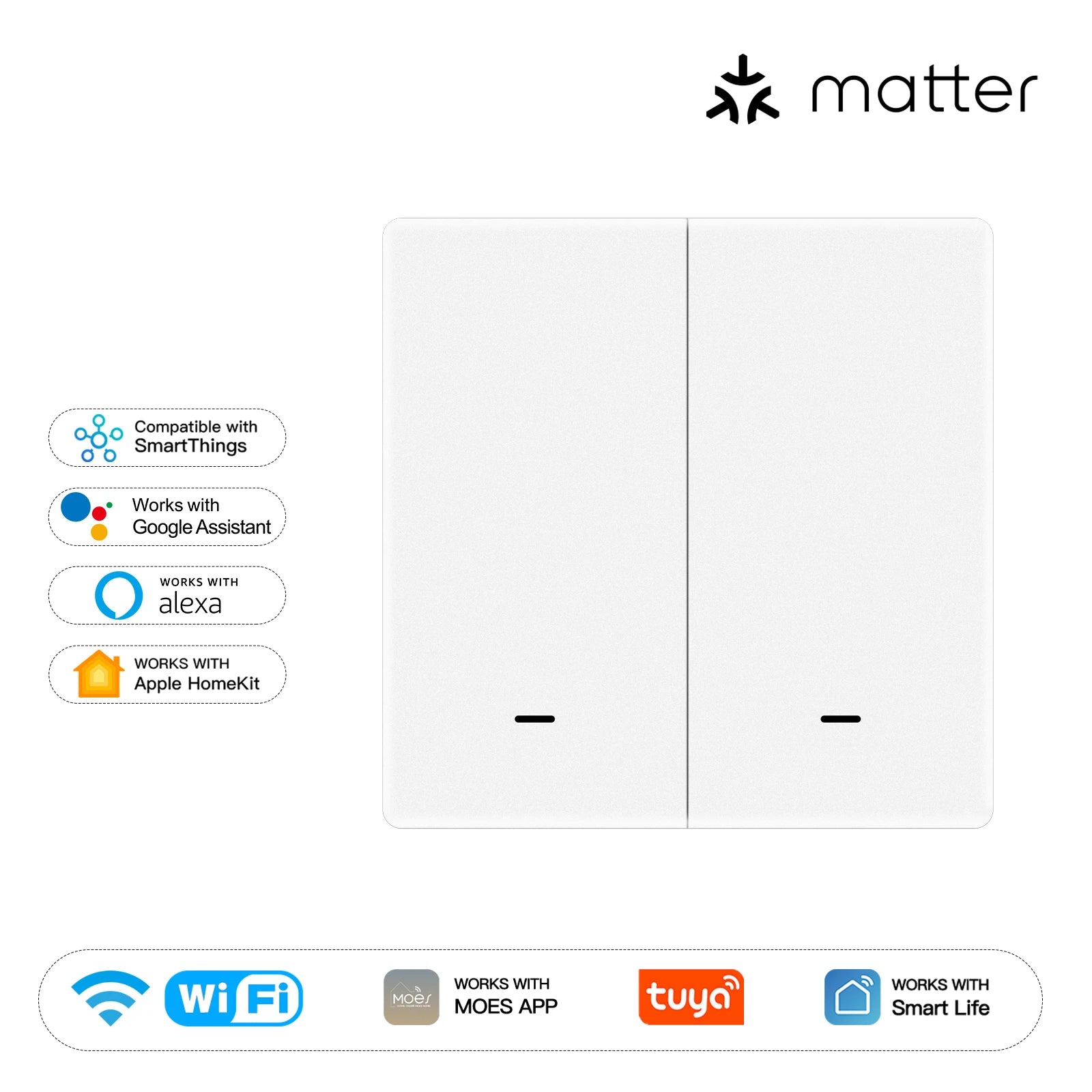 MOES Matter Tuya WiFi Smart Light Button Switch EU Verison Remote Control Work With Alexa Google Home Apple Homekit Smartthings