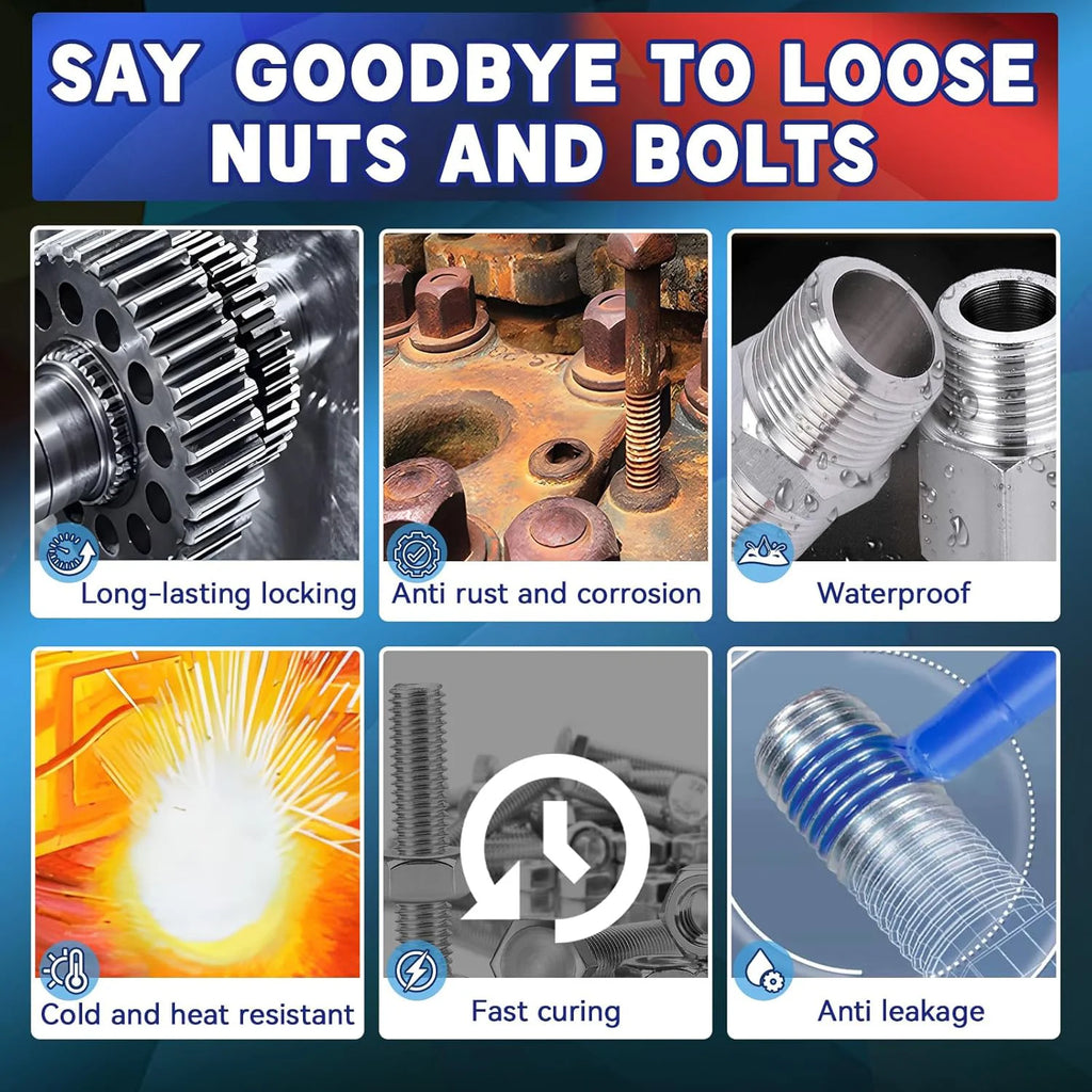 LOOLIFL 243 Threadlocker Blue Medium Strength Screw Glue Removable Anaerobic Adhesive for Auto Machinery Bolt Fastening Repair