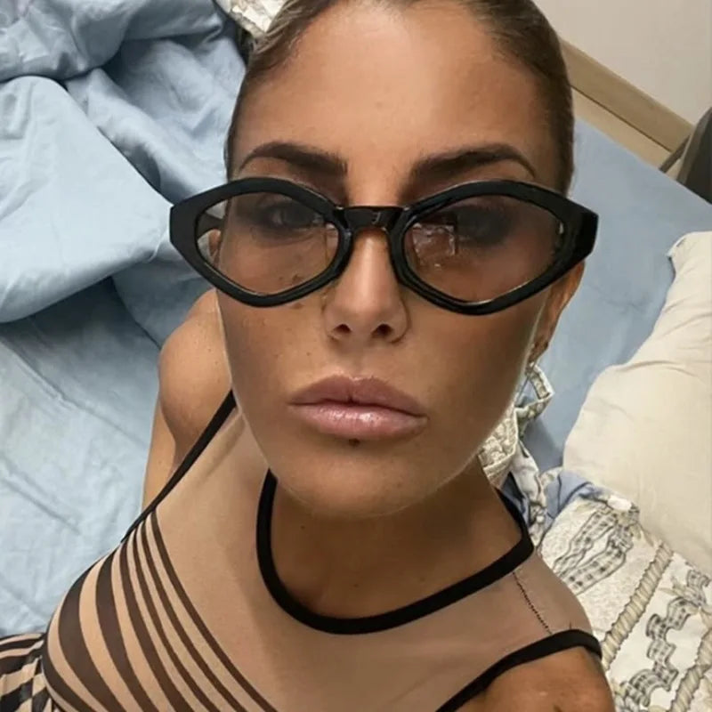 Hiking 2pcs Fashion Diamond Shaped Women‘s Anti Light Glasses Vintage Small Frame Punk Polygonal Glasses Outdoor Eyewear