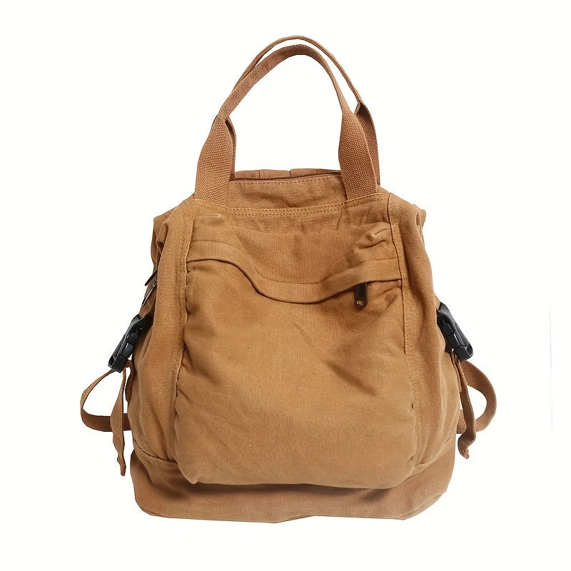 Solid Color Retro Backpack for Women, Japanese Style Simple Large Capacity Backpacks for Middle and High School Students