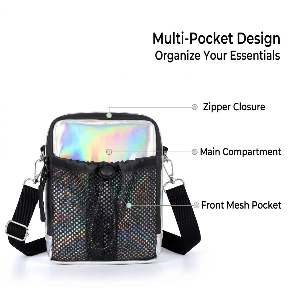 Waterproof Small Crossbody Bag Multi Pocket Shoulder Sling Bag Outdoor Travel Chest Bag with Mesh Pocket for Men Women
