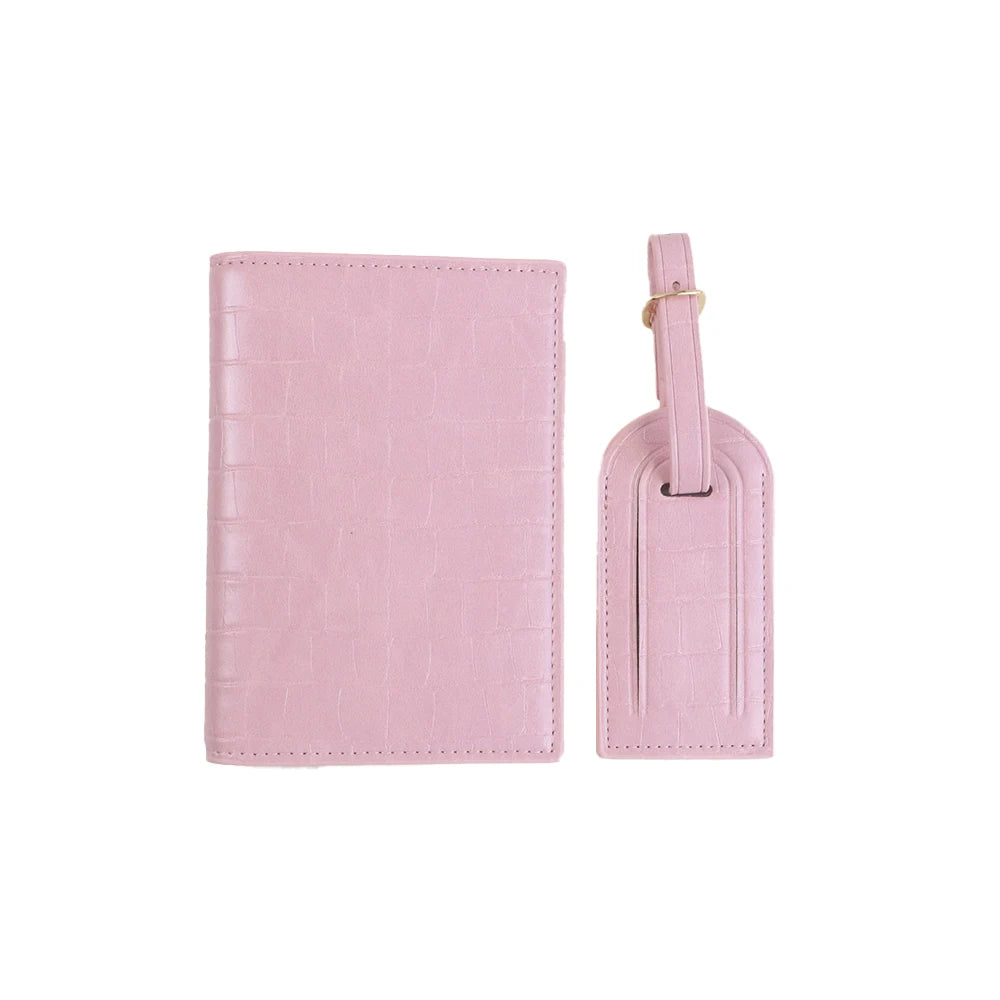 Customized Name PU Leather Crocodile Skin Pattern Luggage Tag + Passport Holder Set for Luggage Bag Accessories