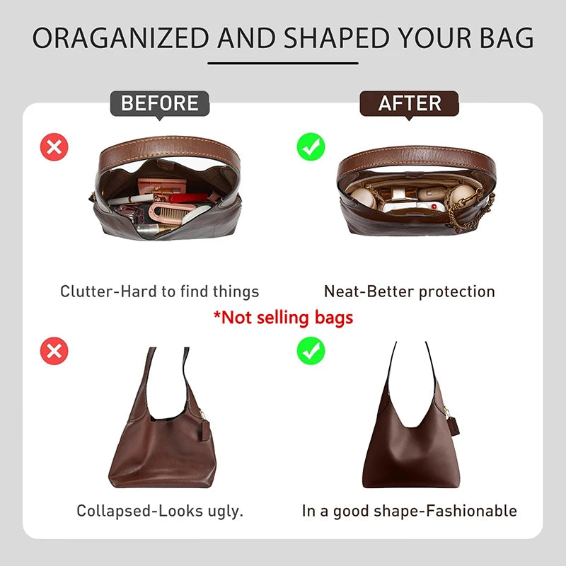 Nylon Purse Organizer Insert Custom-fit For Brooklyn 28 Lightweight Waterproof Handbag Shaper Protector with Zipper Pocket