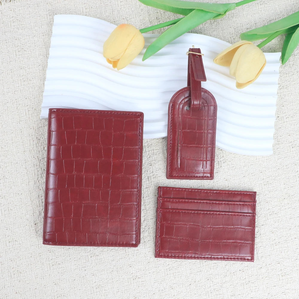 Customized name PU leather luggage tag card case passport case combination card case anti-theft travel suitcase accessories