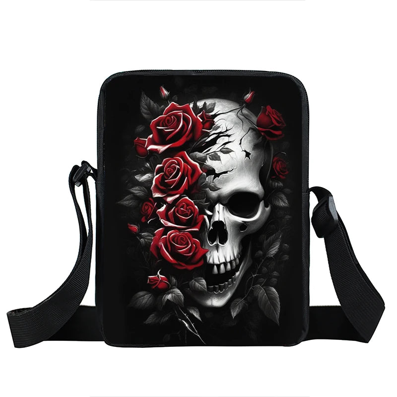 Skull Rose Butterfly Print Crossbody Bag Women Shoulder Bags for Travel Handbags Phone Holder Student Messenger Bags Gift