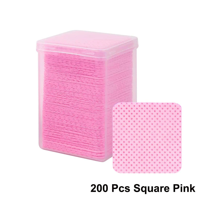 200Pcs/Box Lint Free Nail Wipes Eyelash Extension Glue Wipes Cleaner Cloth Non-Woven Fabric Nail Gel Polish Remover Cotton Pads