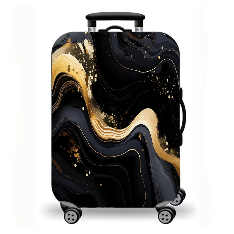 Luggage Cover, Gold Foil Fluid Marble Agate Print Stretch Suitcase Protector, Luxury Neutral Abstract Travel Design