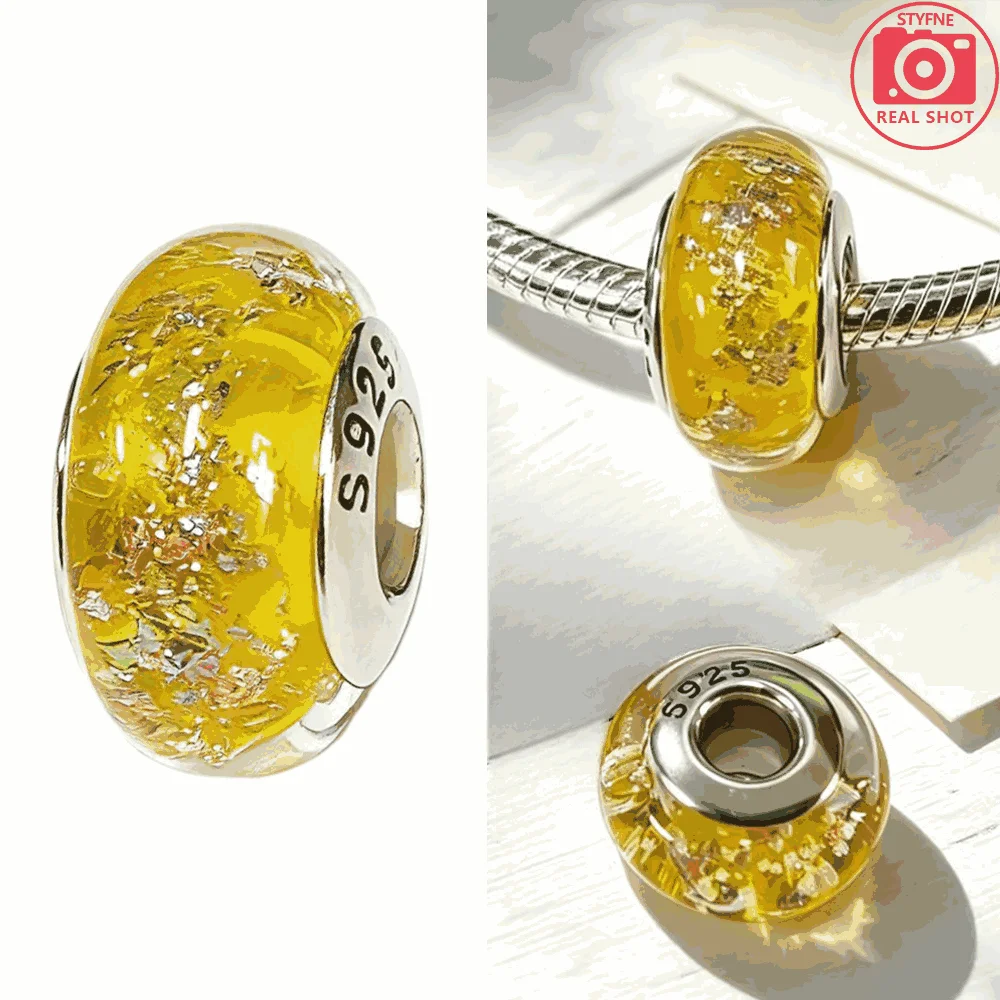 Silver-Plated Red White Stripe Glass Charms Beads Fit Original Bracelet Bag Keychain Charms Beads Pendant Diy Women Jewelry Gift