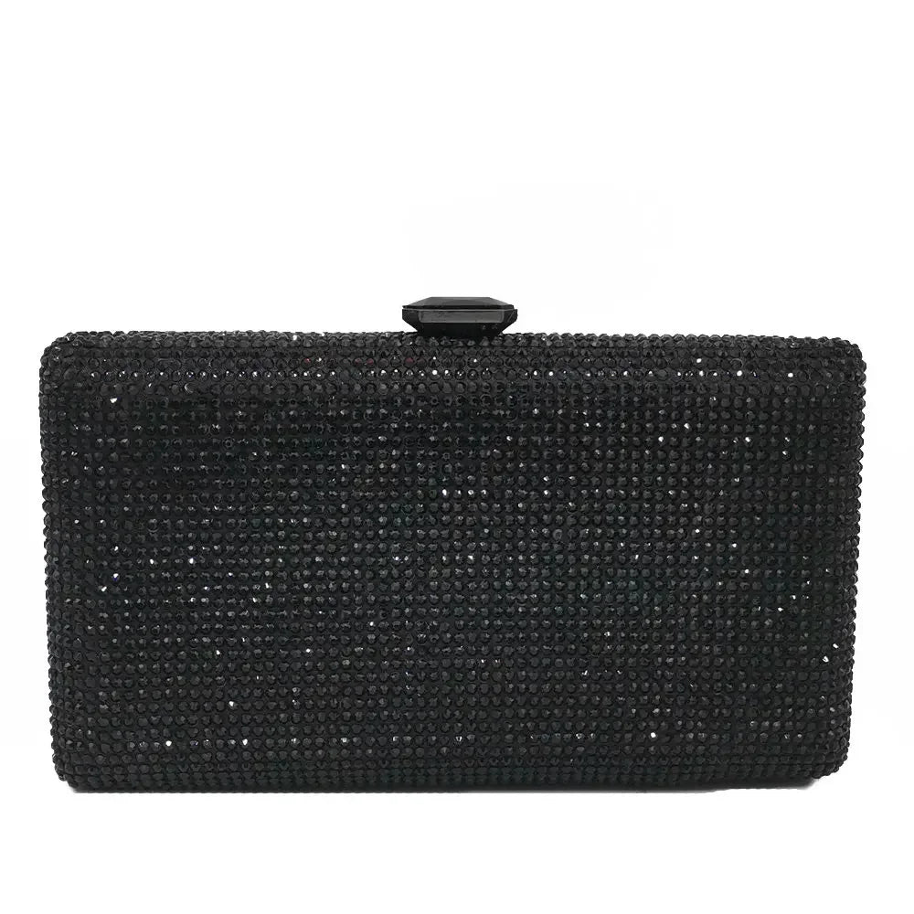 Boutique De FGG Women Black Crystal Clutch Evening Bags Wedding Bridal Rhinestone Box Handbags Party Dinner Diamond Clutch Purse