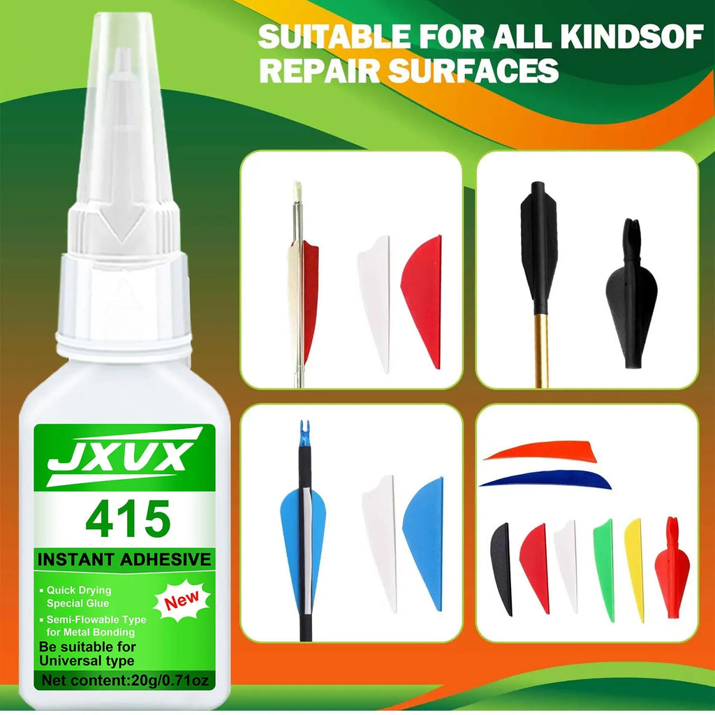 JXVX 415 Super Glue Instant Quick-drying Cyanoacrylate Adhesive Professional adhesive for arrow shafts, plastics, and carbon fiber repair Strong Bond Liquid Glue Tool ,Includes a precision dispenser.