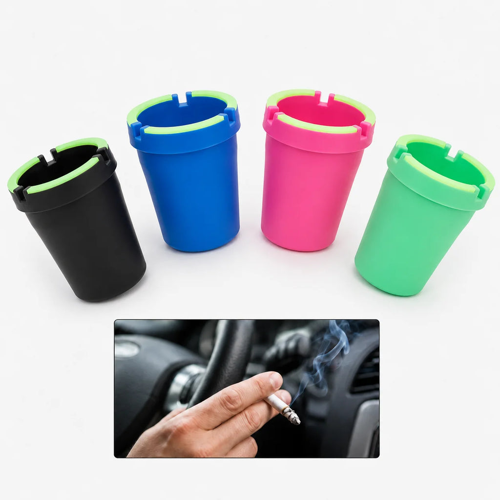Universal Car Ashtray with Lid Large Capacity Smokeless Smell Proof Cup Holder Auto Ash Tray Glow in the Dark Interior Accessory