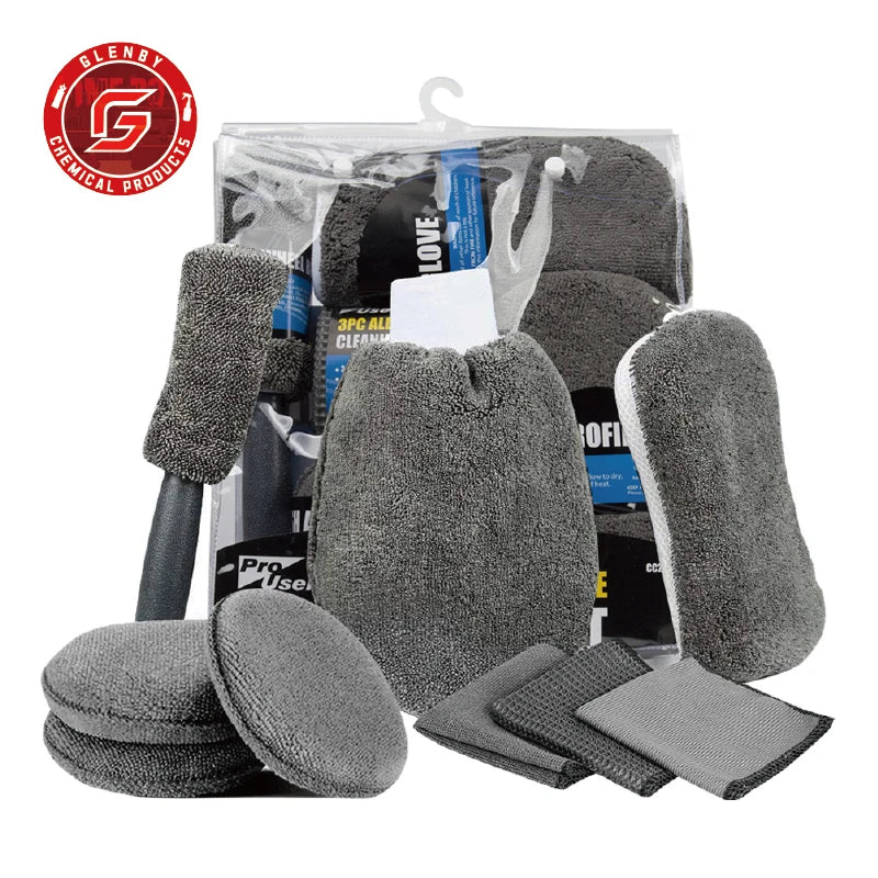 T-62  9-Piece Set Of Car And Motorcycle Cleaning Wipes Home Wash Gloves Car Wash Towels Cleaning Cloths Waxing Sponges Wheel Bru