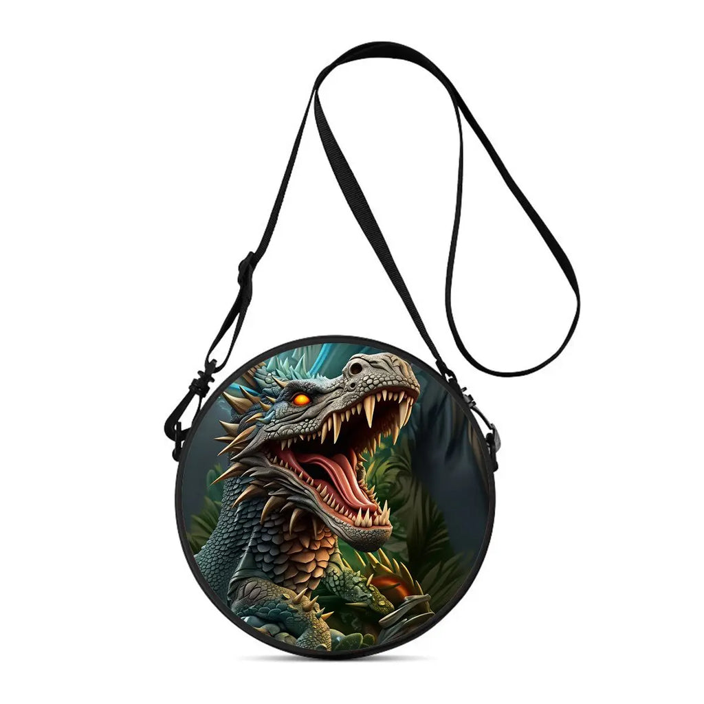 Dinosaur Print Round Shoulder Bag Casual Messenger Bag for Woman Best Gifts 2D Flat Casual Daily Crossbody Bag