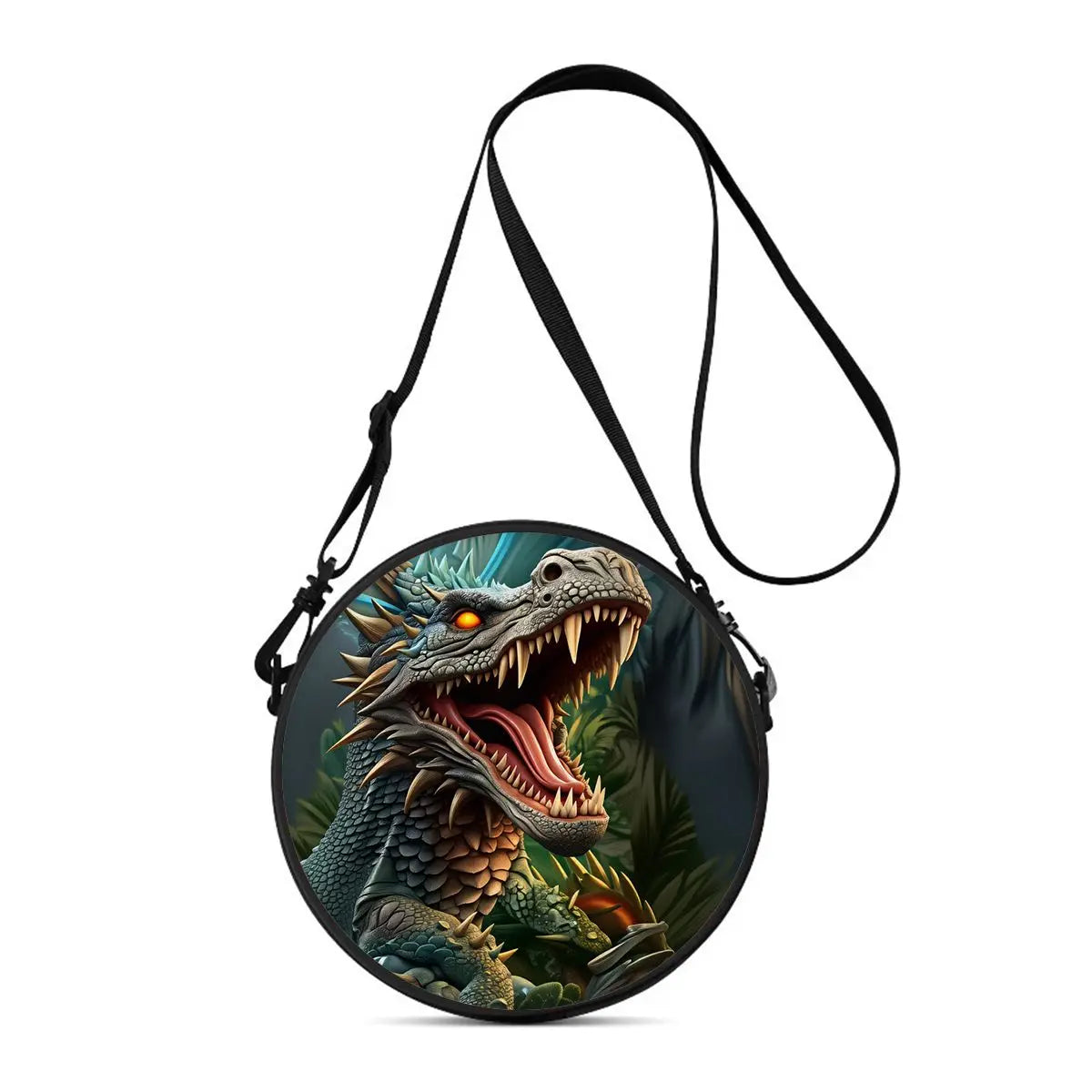Dinosaur Print Round Shoulder Bag Casual Messenger Bag for Woman Best Gifts 2D Flat Casual Daily Crossbody Bag
