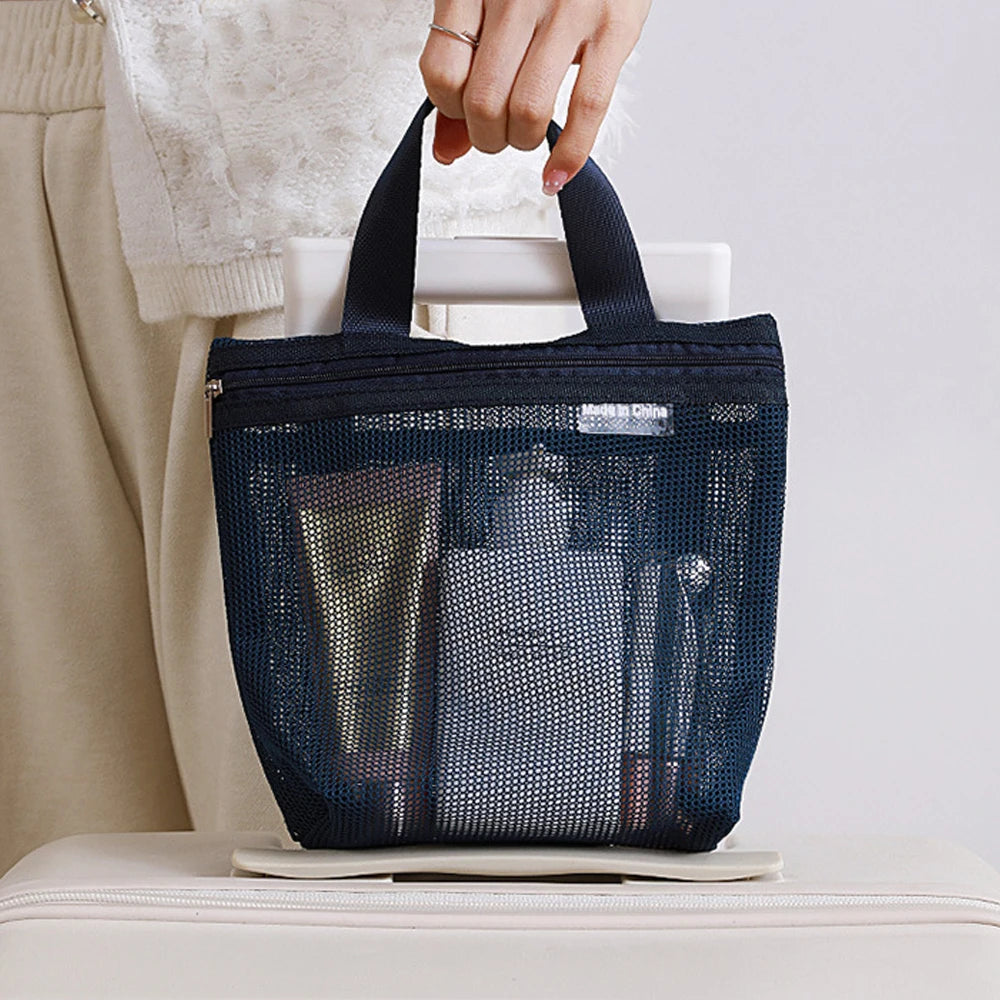 Portable Toiletry Storage Bags Mesh Travel Makeup Handbags Washing Body Shower Tools Organizer Hanging Lightweight Toiletry Bag