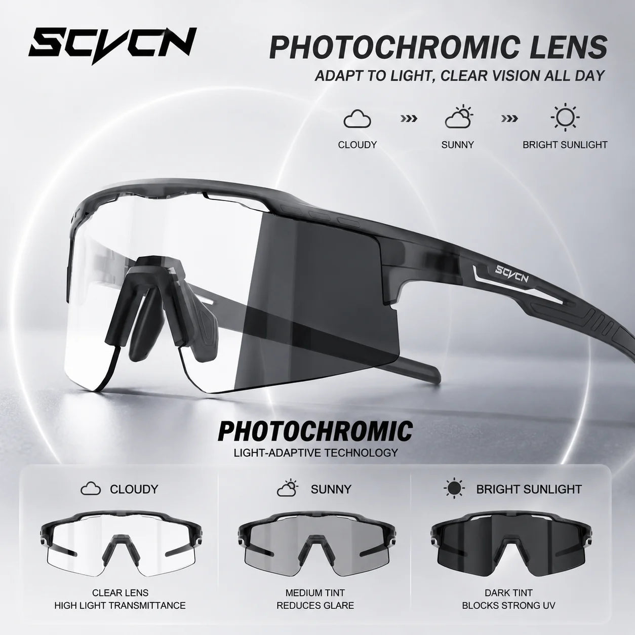 SCVCN Photochromic Cycling Glasses Women Sunglasses for Men Hiking Eyewear Sports MTB Mountain Goggles Bicycle Road Bike 2026