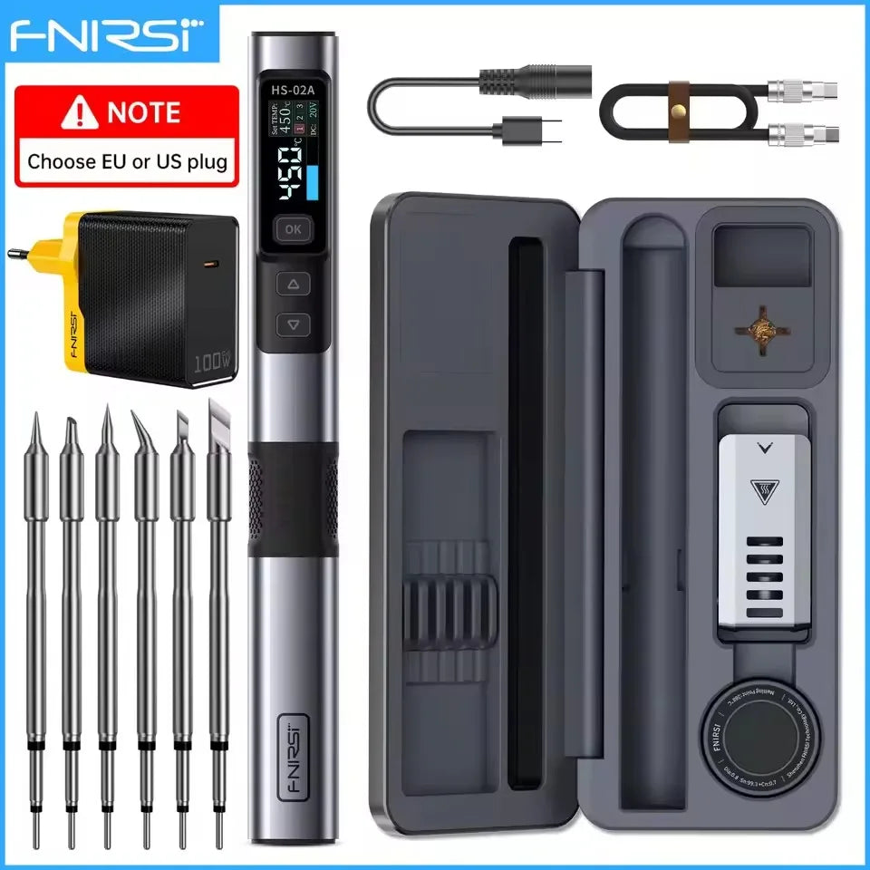 FNIRSI HS-02A 100W Portable Corded Soldering Iron Kit,3S Fast Heating,212-842℉,Pre-set 3 Groups Temperature,6 F245 Solder Tips