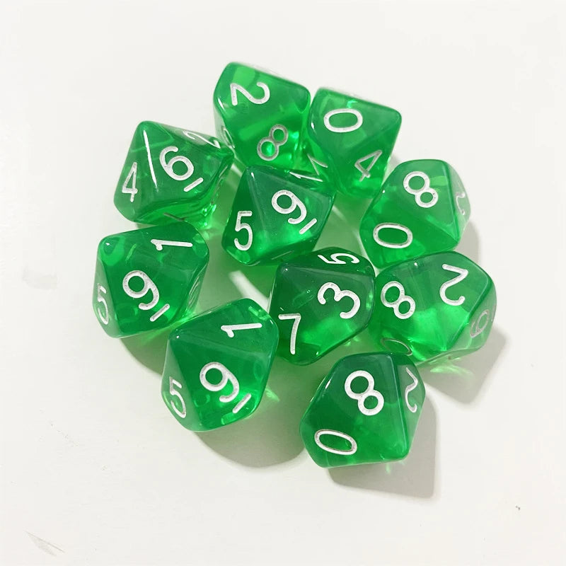 50PCS/lots Colorful Transparent D10 (0-9) Dice For DND Desktop Board Games 10 Sided Dices
