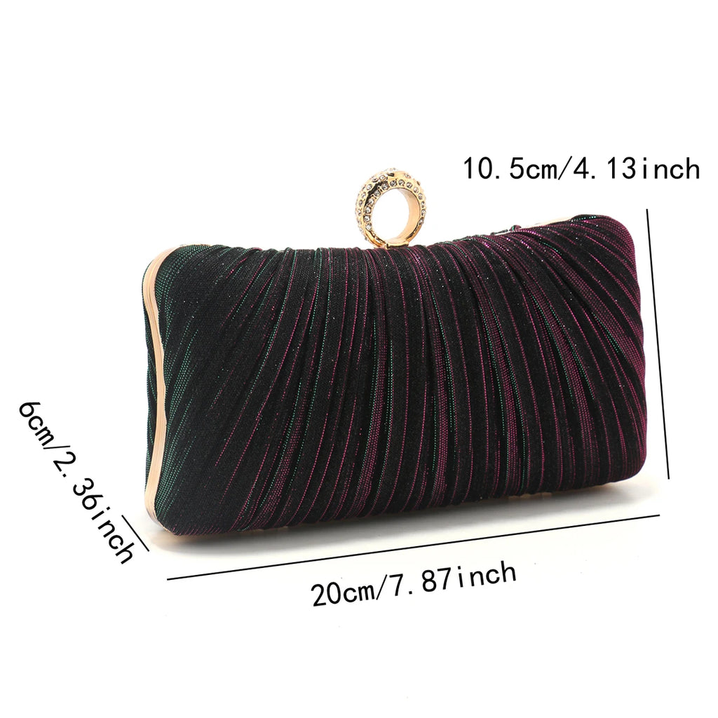 Valentine's Day Evening Bags Finger Ring Diamonds Clutch Ruched Fashion Prom Dinner Handbags With Chain Purse