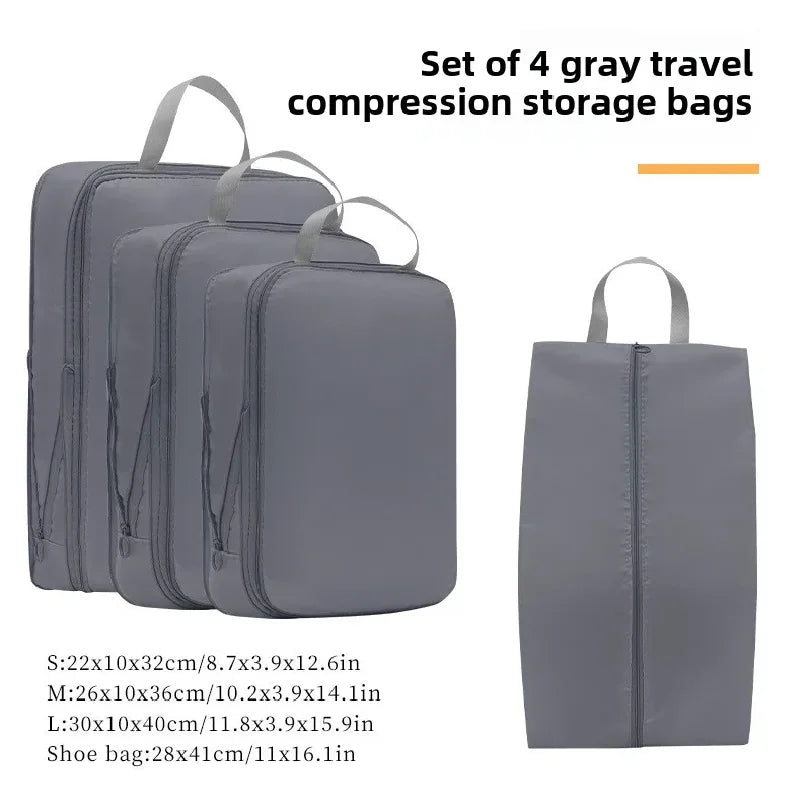 4Pcs/Set Travel Compression Packing Cubes Bag Portable Suitcase Clothes Organizers Waterproof Luggage Storage Cases Drawer Bags