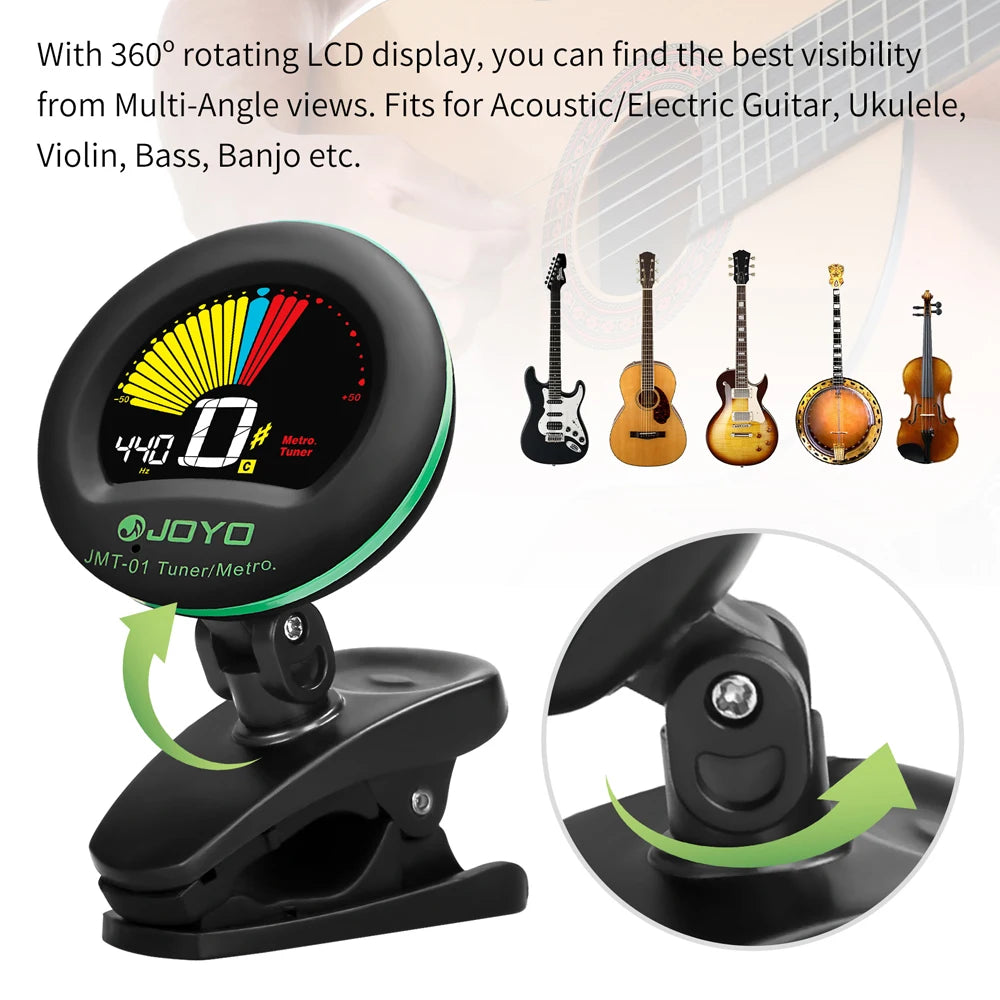 JOYO JMT-01 Guitar Tuner TAP Tempo Metronome 360° Rotating Clip Chromatic Tuning for Guitar/Bass/Violin/Ukulele