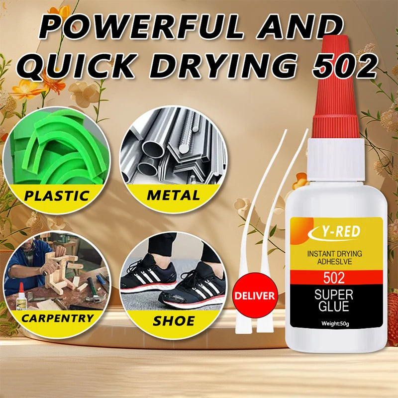 502 Super Strong Quick-Drying Adhesive, Strong Bond Liquid Glue 30-50g for Leather, Rubber, Wood, Metal, Plastic & Toys