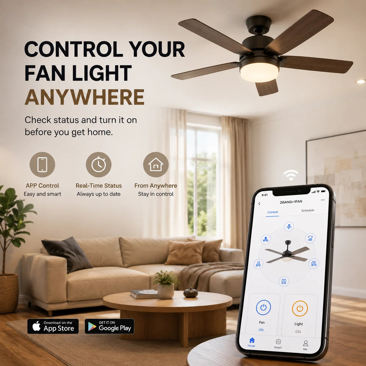 WiFi Smart Switch for Ceiling Fan Light EU Standard Compatible with Alexa/Google Assistant White/Black