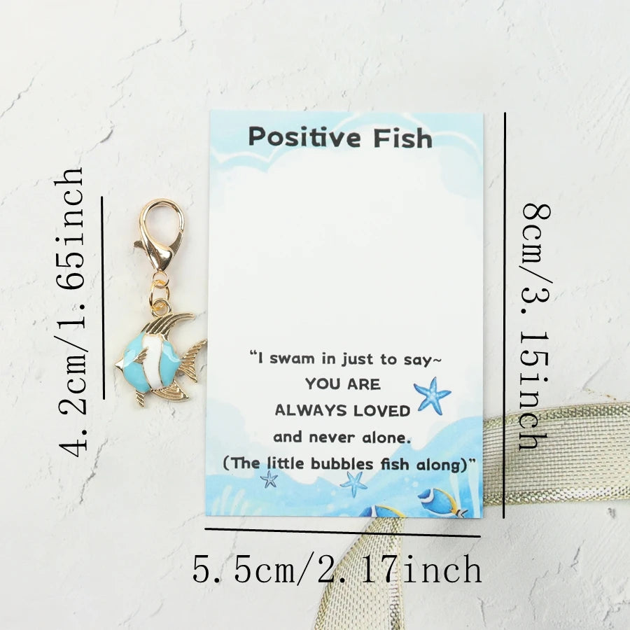 6 Pieces/12 Pieces Cartoon Fish Keychains, with Positive Fish-Themed Cards, Backpack and Key Charm Decorations, Perfect Birthday Gifts for Family and Friends, Universal Holiday Gifts, Fish Decoration Companion Gifts.