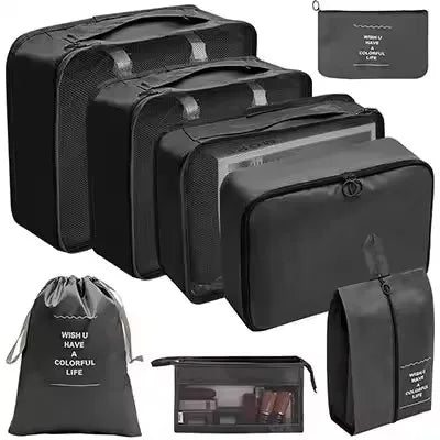 8Pcs Travel Packing Cubes Set Waterproof Luggage Organizer with Drawstring Storage Pouches for Clothes Shoes Underwear Cosmetics