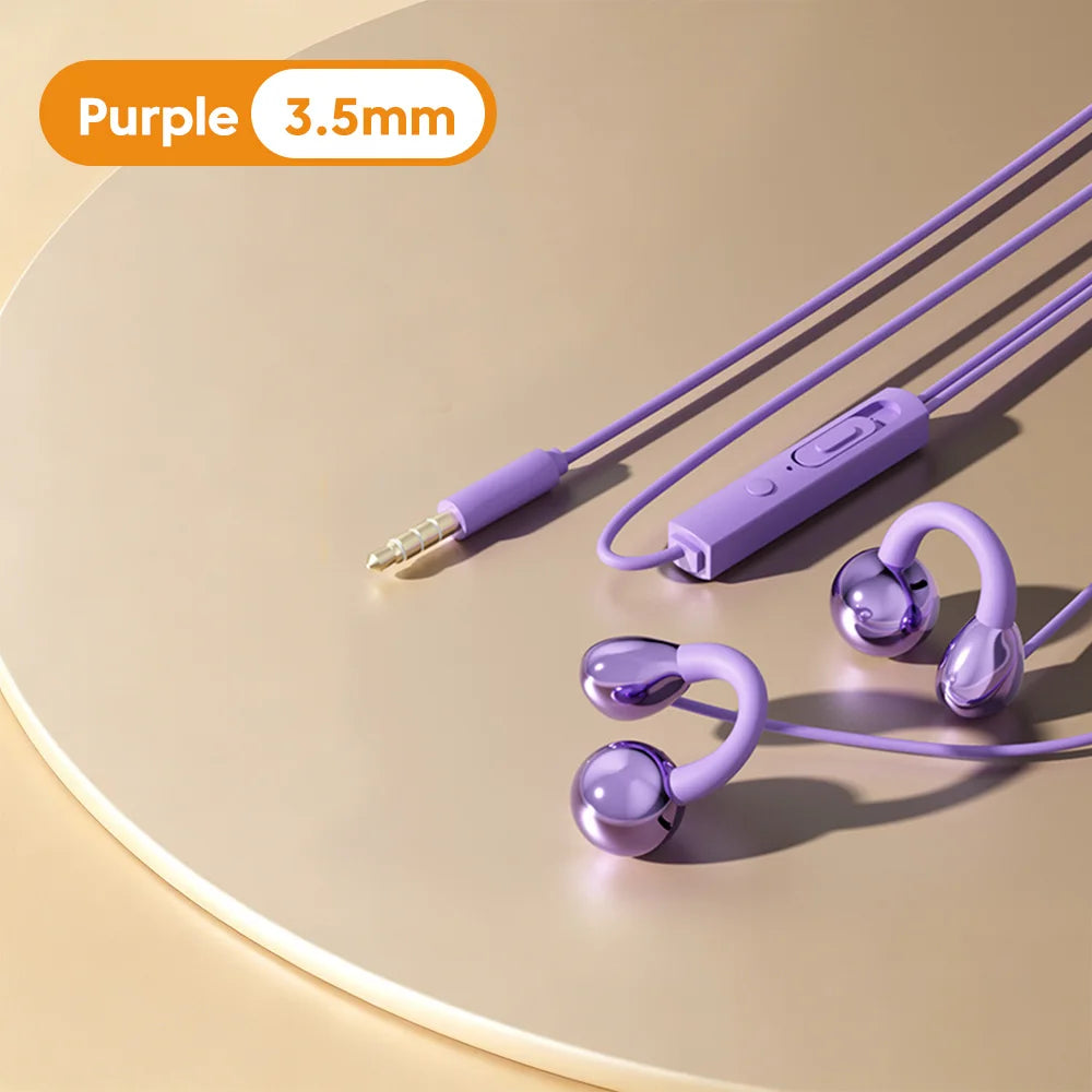 3.5MM/Type C Wired Headphones With Microphone HiFi Sound Ear Clip Wired Earphones Sports Headsets for iphone 15 16 17 Samsung