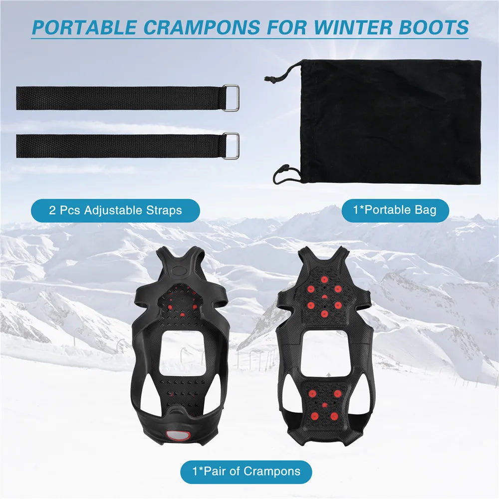 Ice Cleats for Shoes and Boots Tungsten steel 10 Studs Big size Anti Slip crampons for hiking boots snow shoes for women/men