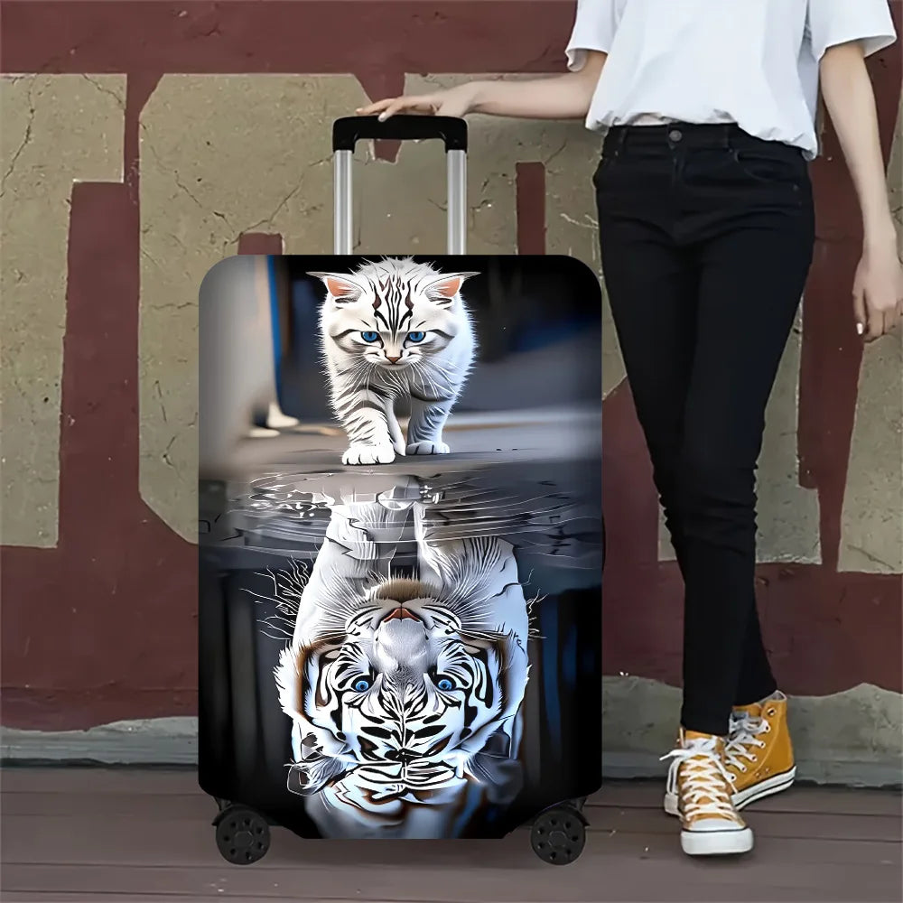 1 PC mirrored cat and tiger cover for luggage sizes 18 – 32 inches; dust and elastic travel accessories to protect your lugga