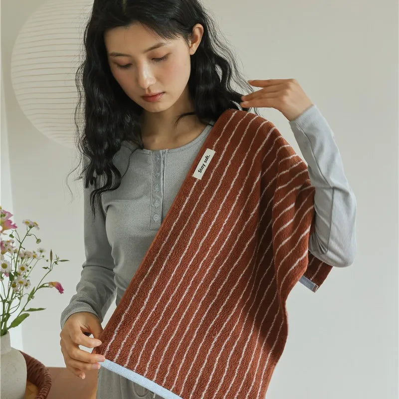 Autumn Winter Striped Bath Towel Cotton Plush Washed Washcloth Worsted Soft Absorbent Bathroom Towels For Man Women Dropshipping